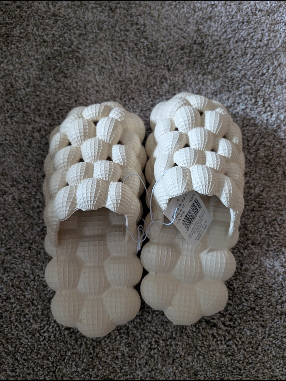 New! Textured Ivory Bubble Slide Sandals